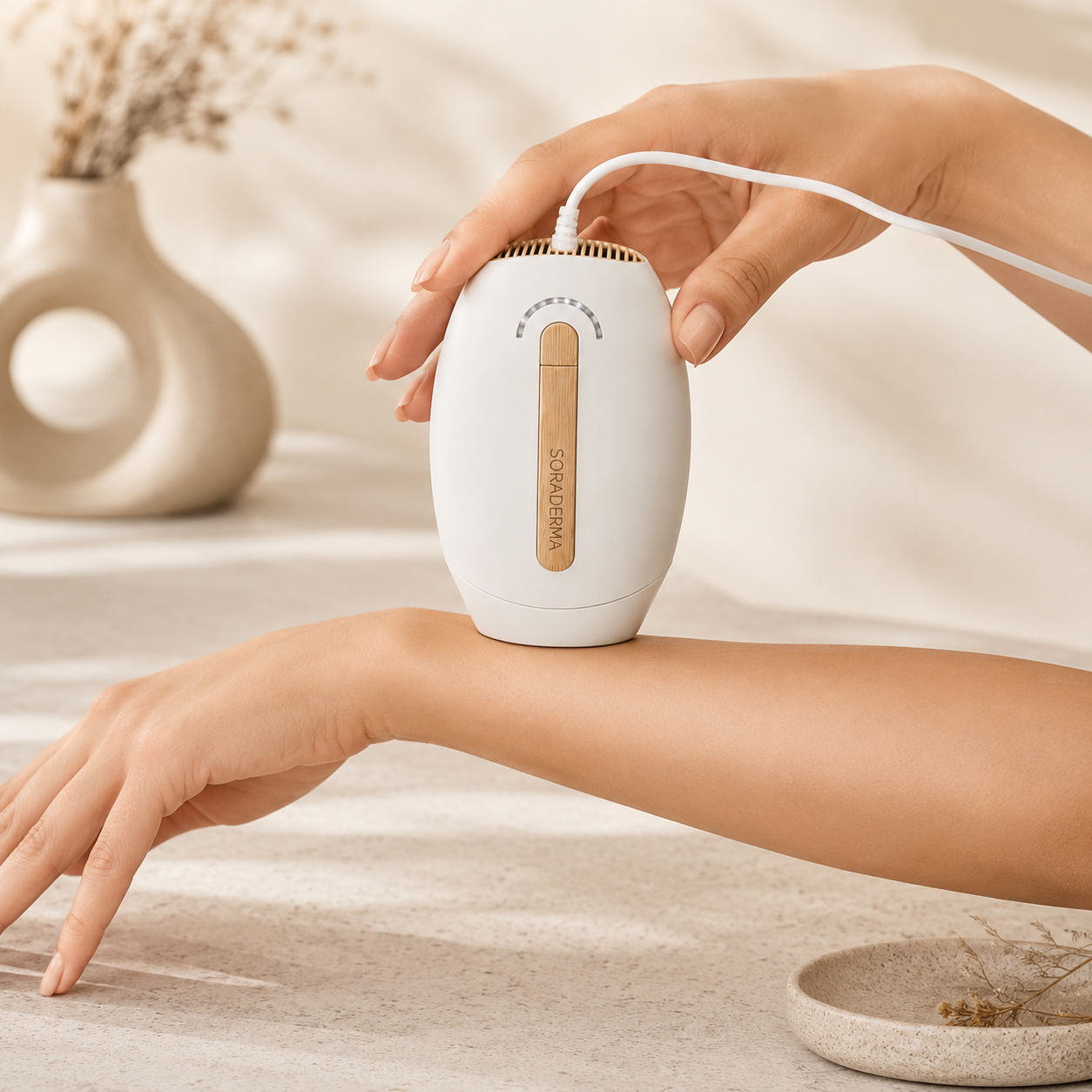 SORADERMA IPL device gliding over smooth skin